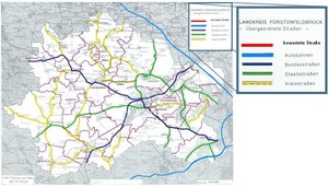 Landkreiskarte mit eingezeichneten ergeordneten Strassen