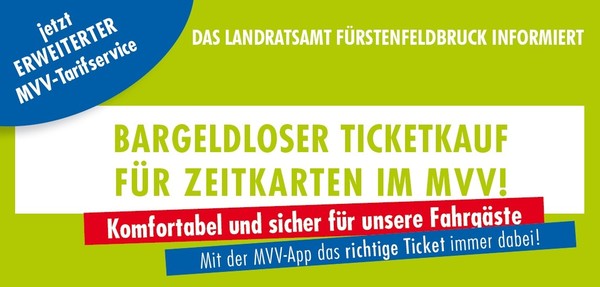 Banner Handyticket mit Schriftzug "Bargeldloser Ticketkauf für Zeitkarten im MVV".