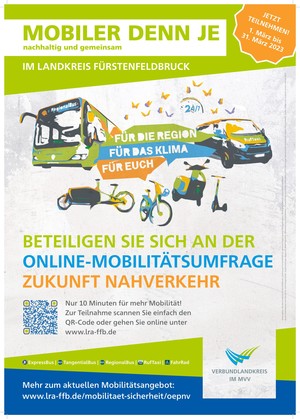 Plakat zum Aufruf zur Teilnahme der Online-Mobilitätsumfrage des Landkreises Fürstenfeldbruck