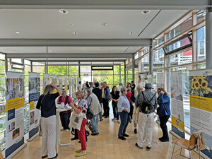 Ausstellungs-Stelen auf der Galerie.