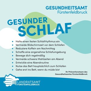 Karte mit Tipps für gesunden Schlaf.