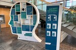 Große Kopf-Stele mit Informationen über Demenz.